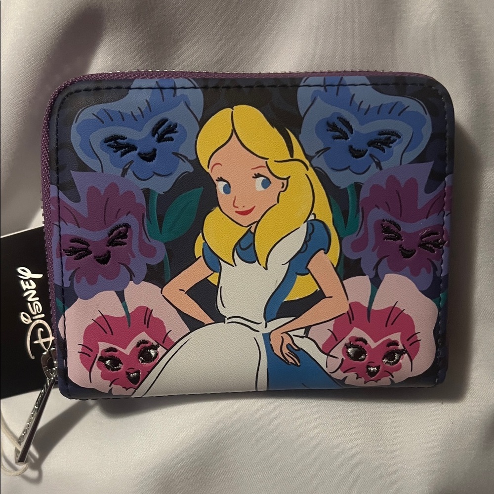 Disney Loungefly  Floral Alice Wallet with Blue and Purple Accents New